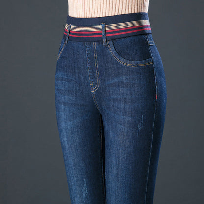 Elastic Waist Autumn And Winter Plus Velvet Padded Jeans
