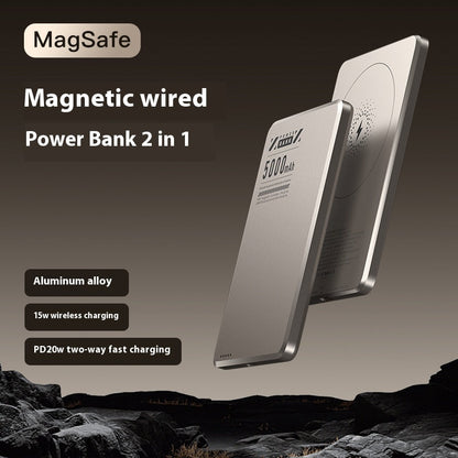 Banque d'alimentation numérique en alliage d'aluminium ultra-mince à double fenêtre contextuelle, charge rapide magnétique créative, petite lumière.