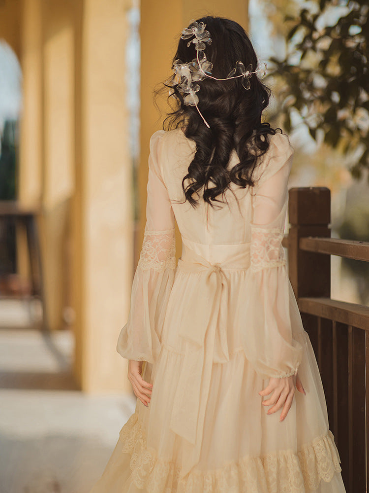 Fille Française Femme Chic Robe Romantique Nœud Bandage Mousseline