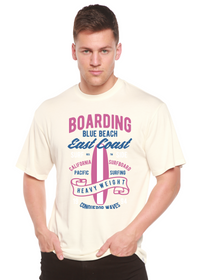 T-shirt graphique à manches courtes en viscose de bambou/coton bio pour homme Boarding Blue Beach