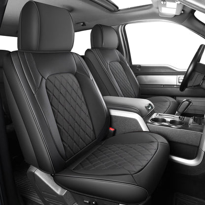 Umbrauto Custom Fit Seat Covers for Ford F150, Pickup Truck Nappa Leather Seatcovers for 2015-2025 Ford F150 SuperCrew/ 2017-2025 F250 F350 F450 Super Duty Crew Cab XL XLT Lariat King Ranch Platinum,Black