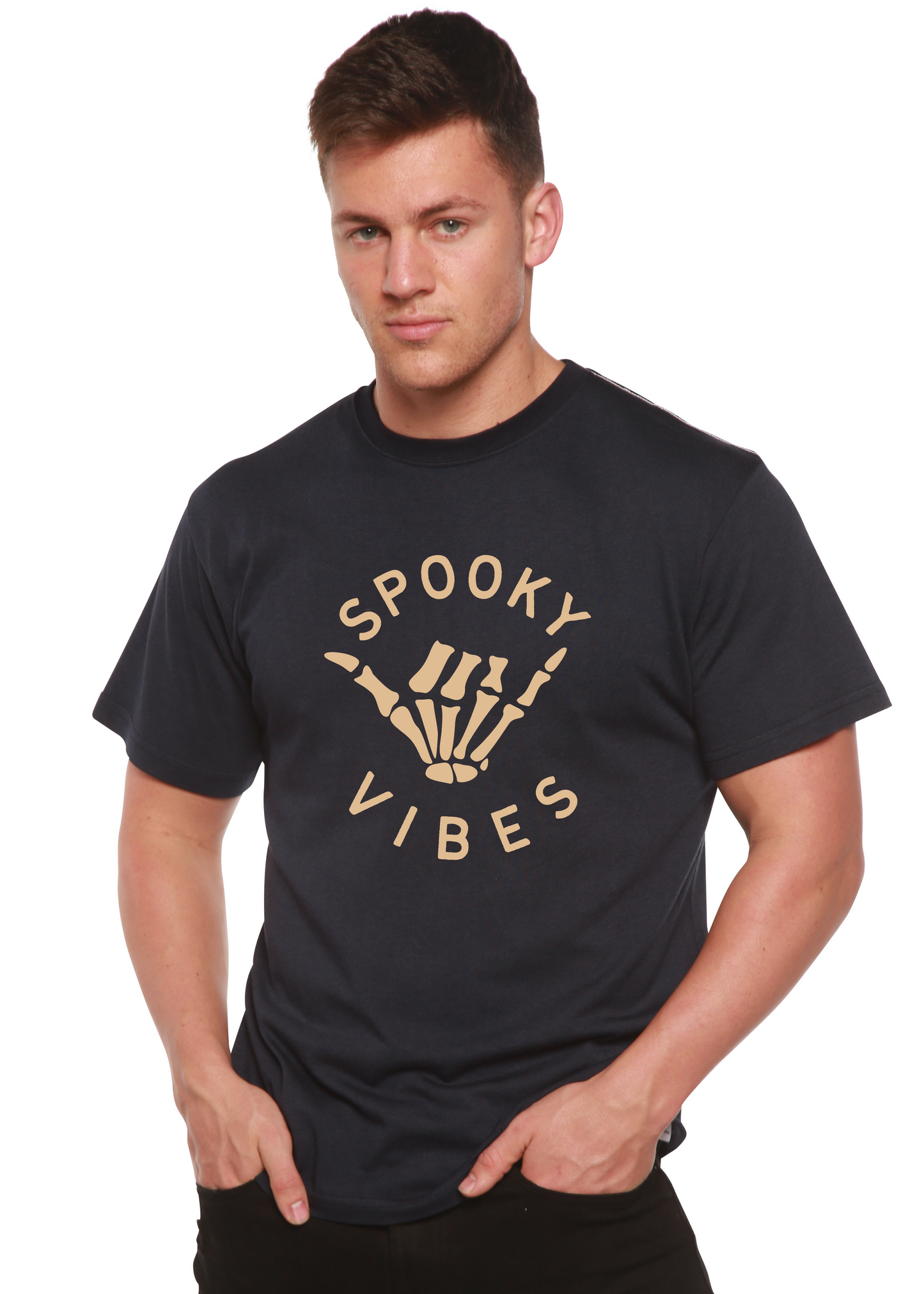 T-shirt à manches courtes en viscose de bambou et coton biologique pour homme - Motif "Spooky Vibes"