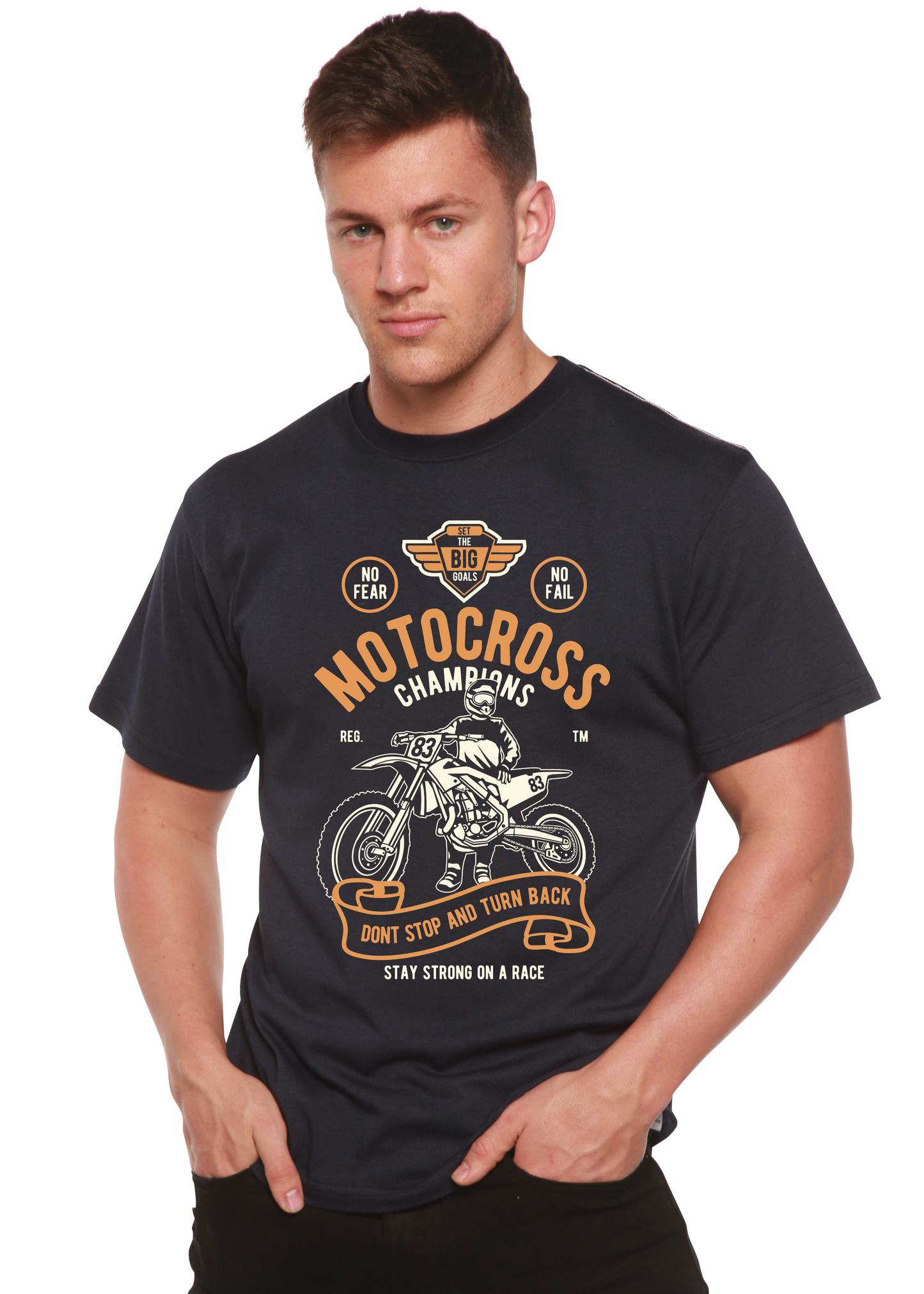 T-shirt graphique à manches courtes en viscose de bambou/coton biologique pour hommes Motocross Champions