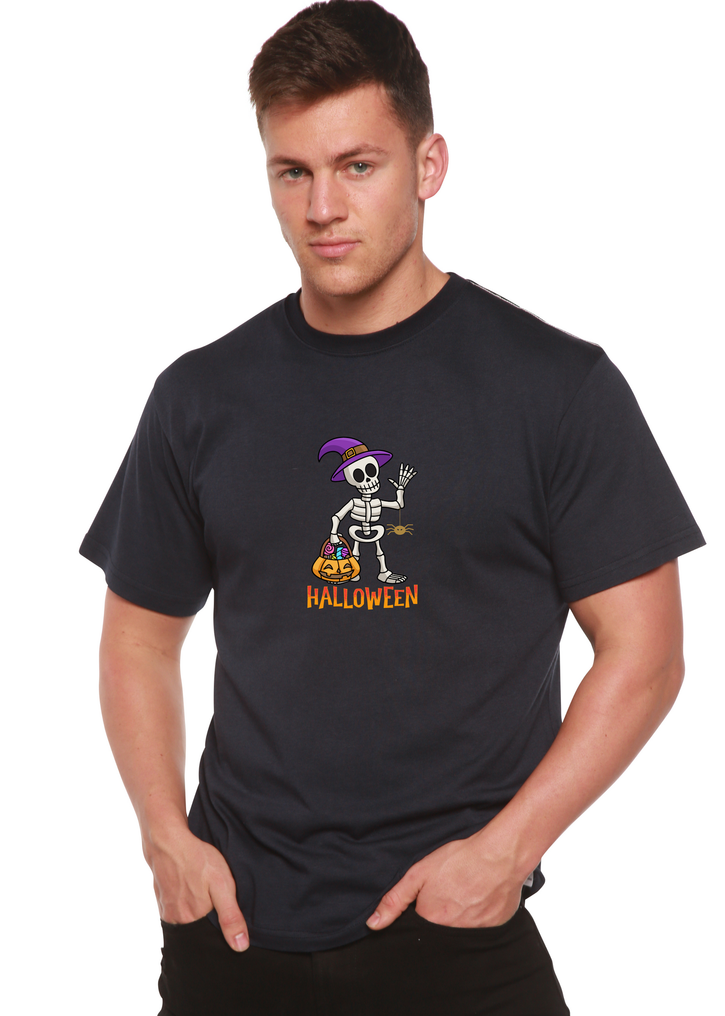 Camiseta gráfica unisex de manga corta de bambú-viscosa/algodón orgánico "Happy Halloween"
