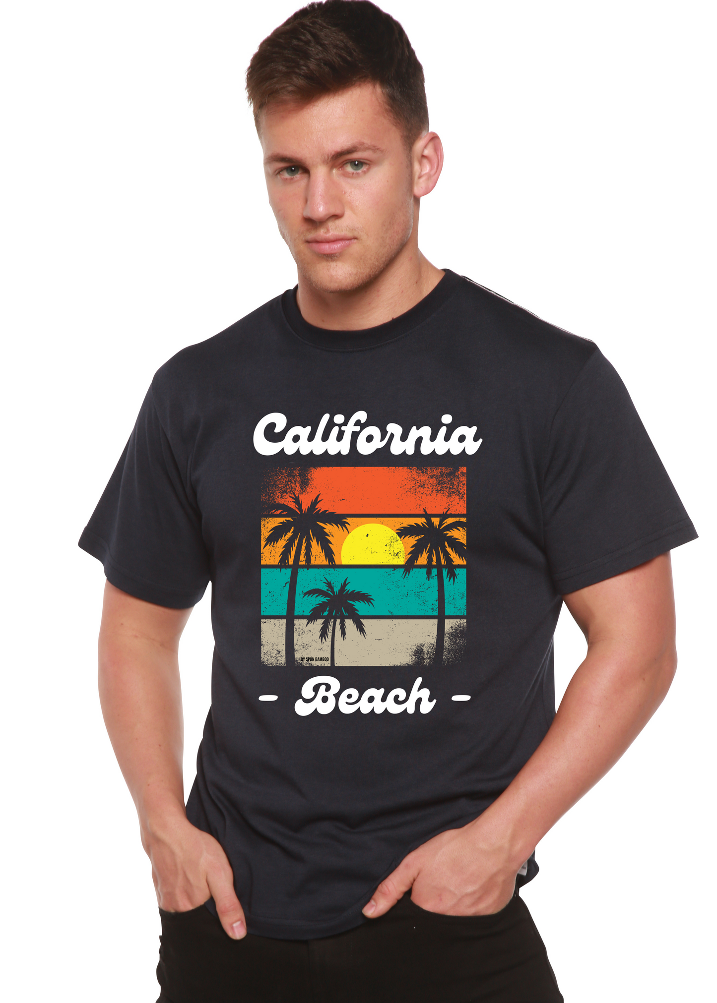 T-shirt à manches courtes unisexe en bambou/viscose et coton biologique California Beach avec motif