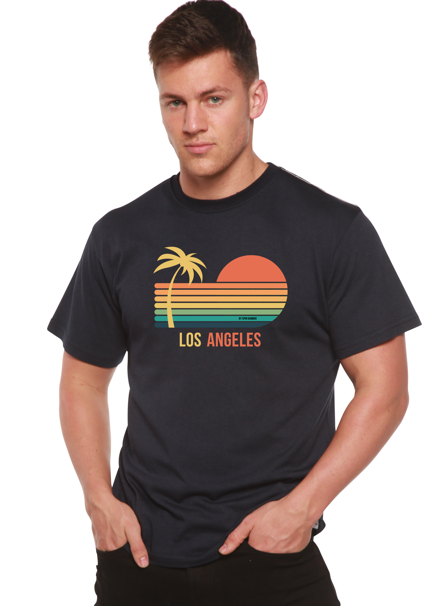 T-shirt graphique unisexe à manches courtes en viscose de bambou/coton biologique de Los Angeles
