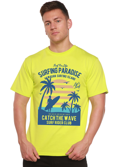 T-shirt graphique à manches courtes en viscose de bambou et coton biologique Spun Bamboo® "Surfing Paradis" pour homme