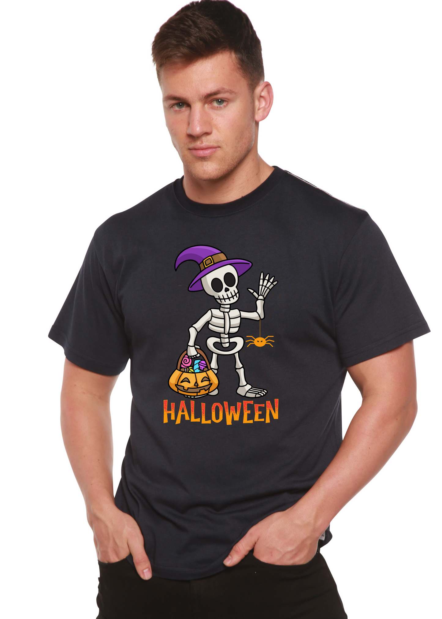 Camiseta gráfica unisex de manga corta de bambú-viscosa/algodón orgánico "Happy Halloween"