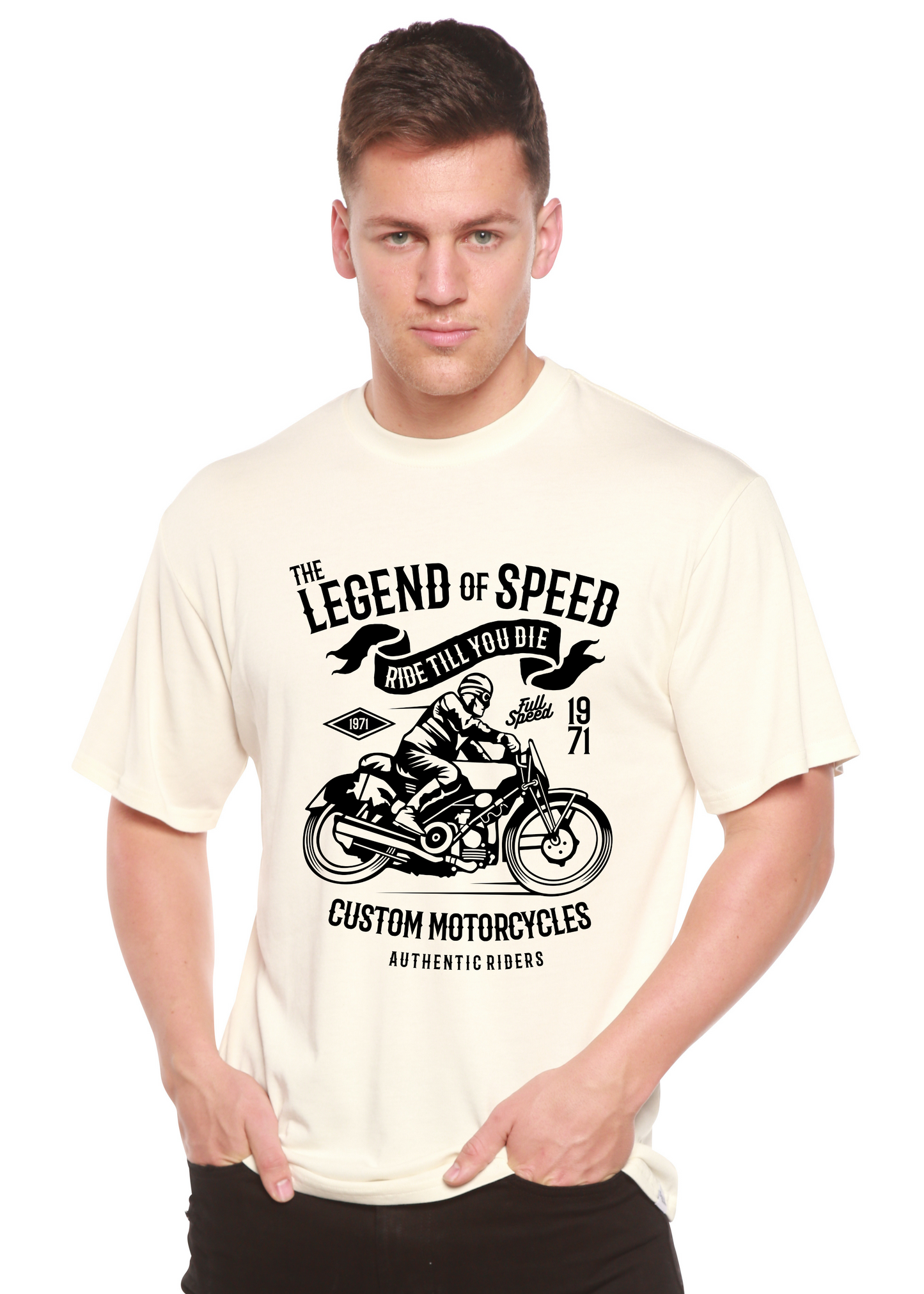 T-shirt graphique à manches courtes en viscose de bambou et coton biologique The Legend of Speed Spun Bamboo® pour hommes