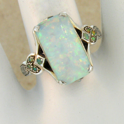 New Product Square White Opal Antique Silver Ring