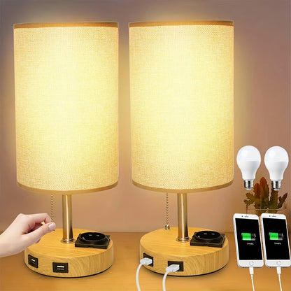 LumaTouch | Touch Table Lamp with USB Outlet and Fabric Shade Bedside Decor
