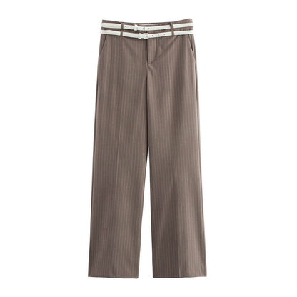 European And American Style Women's Fashion Temperament With Belt Vest Double Belt Pants