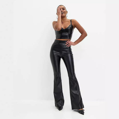 New sexy Red leather Flared Pants Women