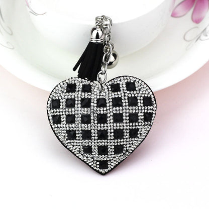 LuxeCharm Sparkling Gold Rhinestone Heart Keychain | Champagne Crystal Studded Heart Bag Charm with Tassel and Bell – European Style Personalized Gift