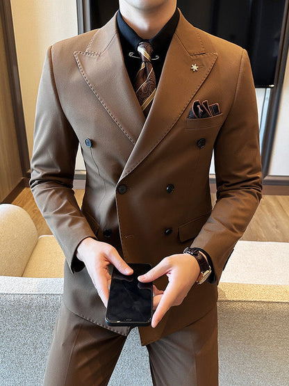 Double Breasted Business Slim Fit Casual Two-piece Suit
