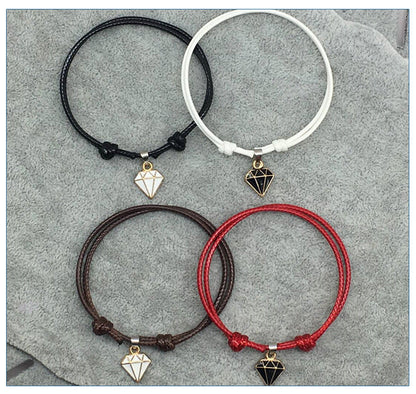 Retro Casual Diamond Red Black Rope Couple Bracelet