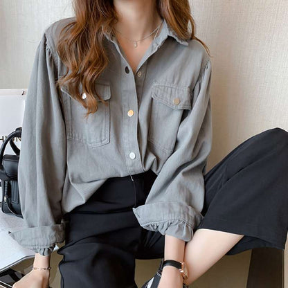 Women's Polo Collar Long Sleeve Blouse