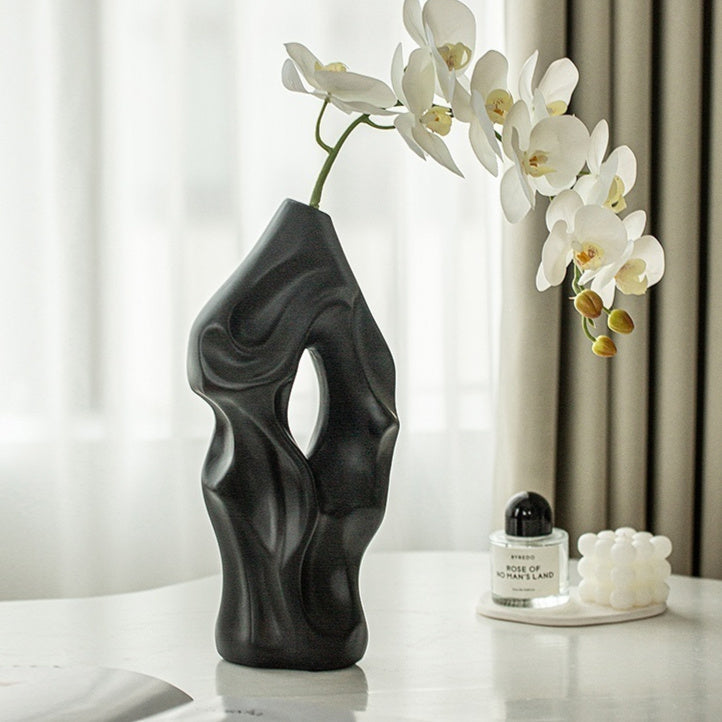 Vase Décoration Salon Arrangement Floral Céramique Sculpture d'Art Blanche Décoration