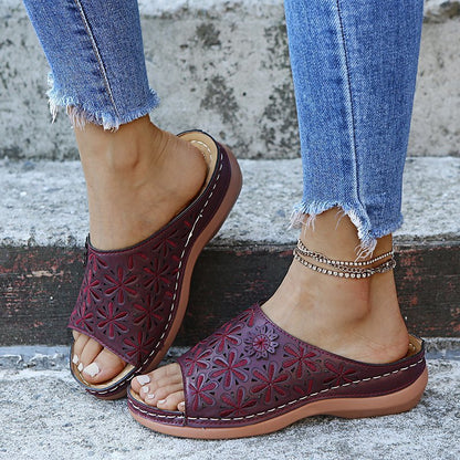 Chaussons Rétro Femme Chaussures Florales Creuses Sandales d'Été d'Extérieur