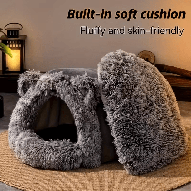 Cueva para gatos de forro polar cálido para invierno, a prueba de viento, confort térmico de 360° para gatos y perros pequeños