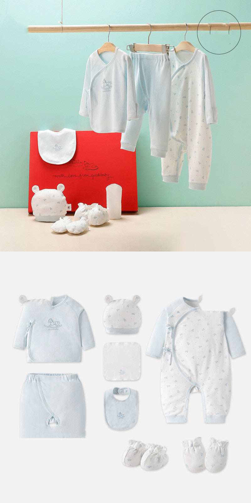 Coffret Cadeau Vêtements de Bébé Nouveau-né Bleu Clair Premium | Ensemble Essentiel de Layette 100 % Coton Doux avec Illustrations de Renard