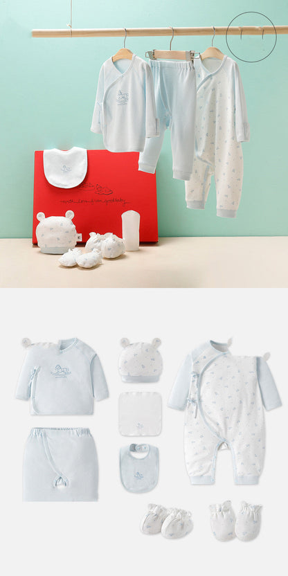 Coffret Cadeau Vêtements de Bébé Nouveau-né Bleu Clair Premium | Ensemble Essentiel de Layette 100 % Coton Doux avec Illustrations de Renard