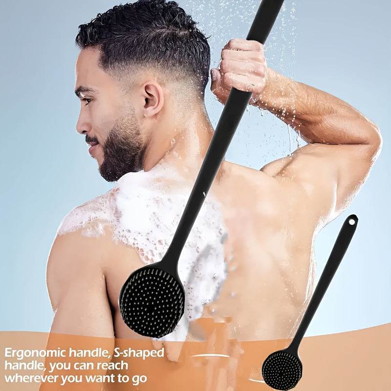 Ergonomic Long Handled Silicone Bath Brush Soft Bristles for Deep Cleaning