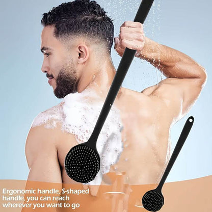 Ergonomic Long Handled Silicone Bath Brush Soft Bristles for Deep Cleaning