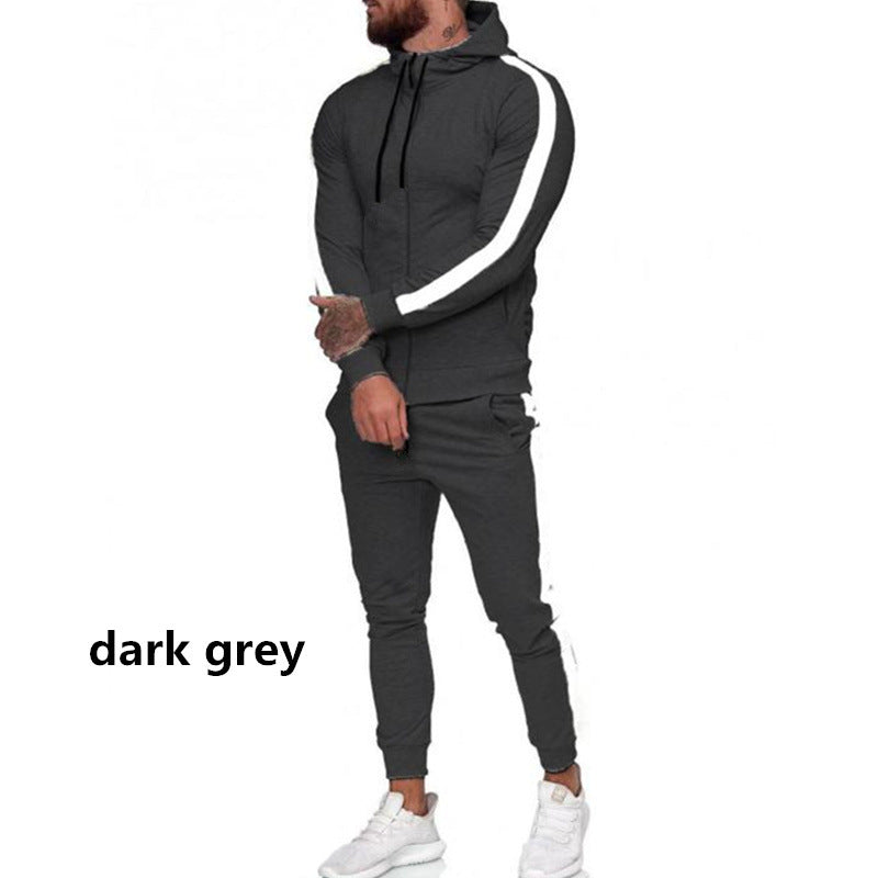 Men's Hooded Zip-Up Athletic Tracksuit Set – Slim Fit Muscle Workout Suit for Gym & Casual Wear
