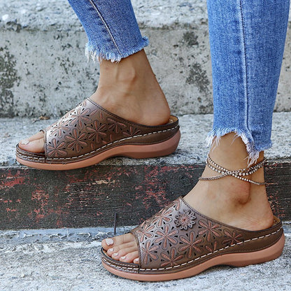 Chaussons Rétro Femme Chaussures Florales Creuses Sandales d'Été d'Extérieur