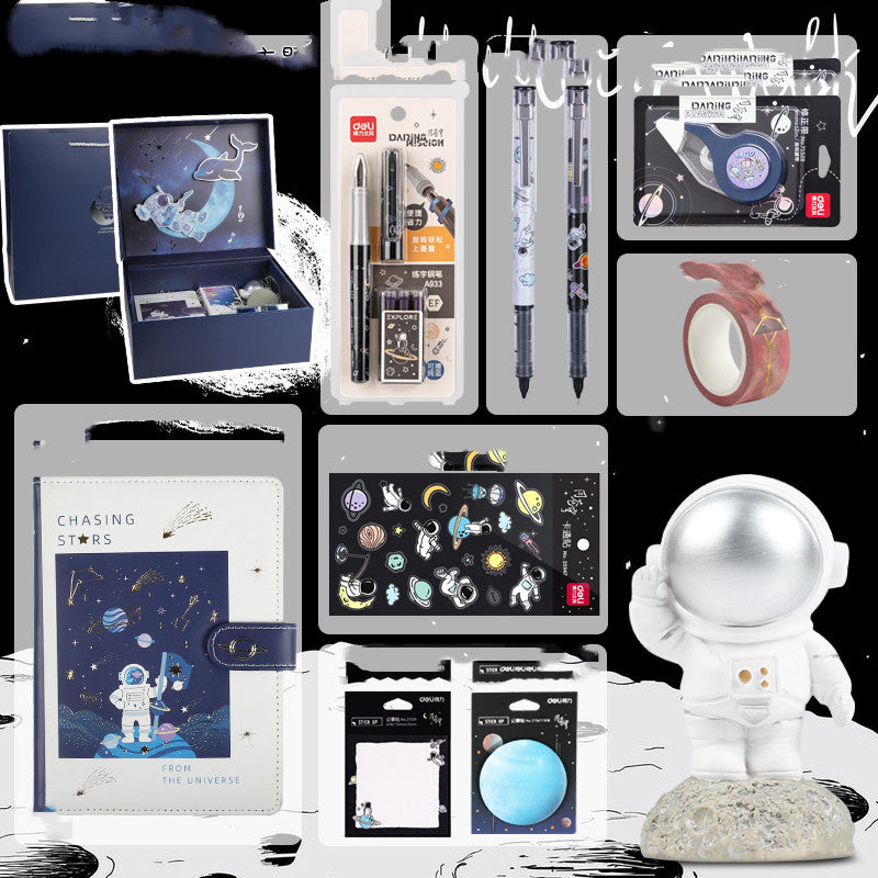 Set de regalo de papelería para exploración de la galaxia del universo, oferta de caja de regalo de cumpleaños, cuaderno de astronauta, agenda creativa