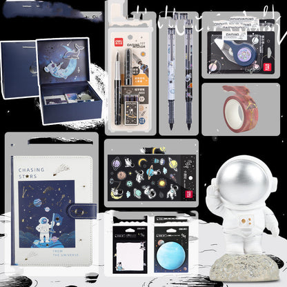 Set de regalo de papelería para exploración de la galaxia del universo, oferta de caja de regalo de cumpleaños, cuaderno de astronauta, agenda creativa