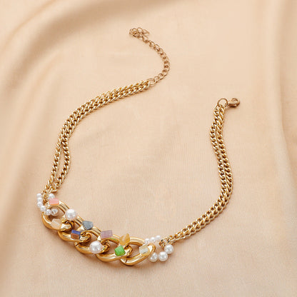Simple Crushed Stone Aluminum Chain Pearl Pendant
