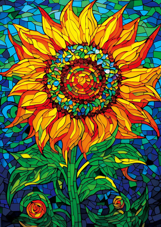 Stained Glass Sunflower-1000 Piece Rectangle Puzzle
