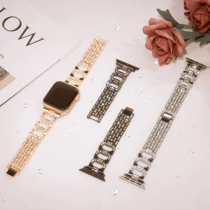 Bracelet en métal maillons D-Links habillés avec maillons entièrement incrustés de strass pour Apple Watch