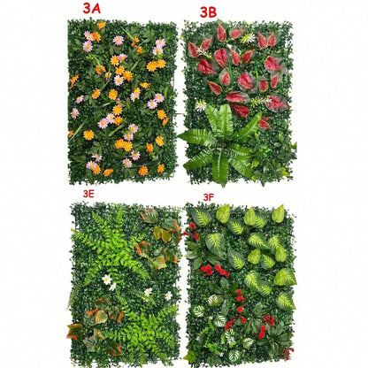 Artificial Grass Wall Panel with Flowers Artificial Plant Privacy Hedge Screen Grass Backdrop Greenery Wall Indoor Home Decratio