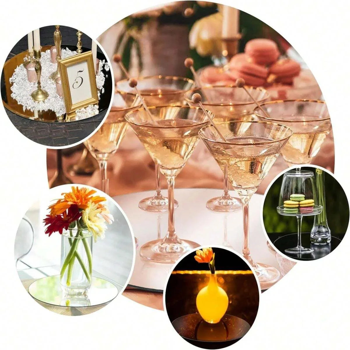 10 miroirs ronds en acrylique pour centres de table, miroirs circulaires, bougeoirs, pour décorations de table de mariage, plateau miroir rond