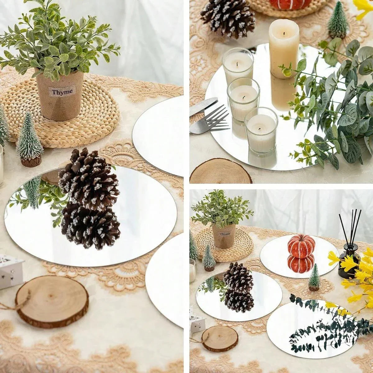 10 miroirs ronds en acrylique pour centres de table, miroirs circulaires, bougeoirs, pour décorations de table de mariage, plateau miroir rond