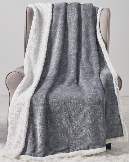 Decor&More Bon Iver Collection Extra Soft Mandala Embossed Microplush Throw Blanket with Sherpa Backing (50" x 60")