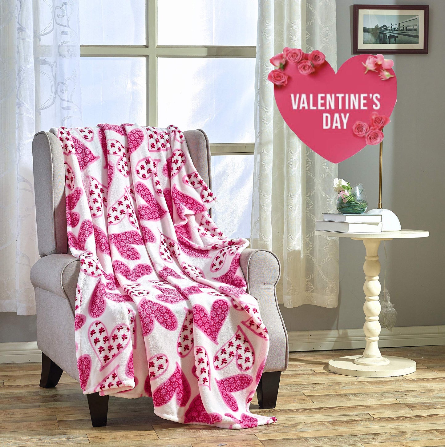 FAITH, HOPE, LOVE HOME DÉCOR Heart Throw Blanket – Ultra Soft Microplush 50"x60" | Cozy Love Theme Gift for Couch, Bed, Travel | Washable