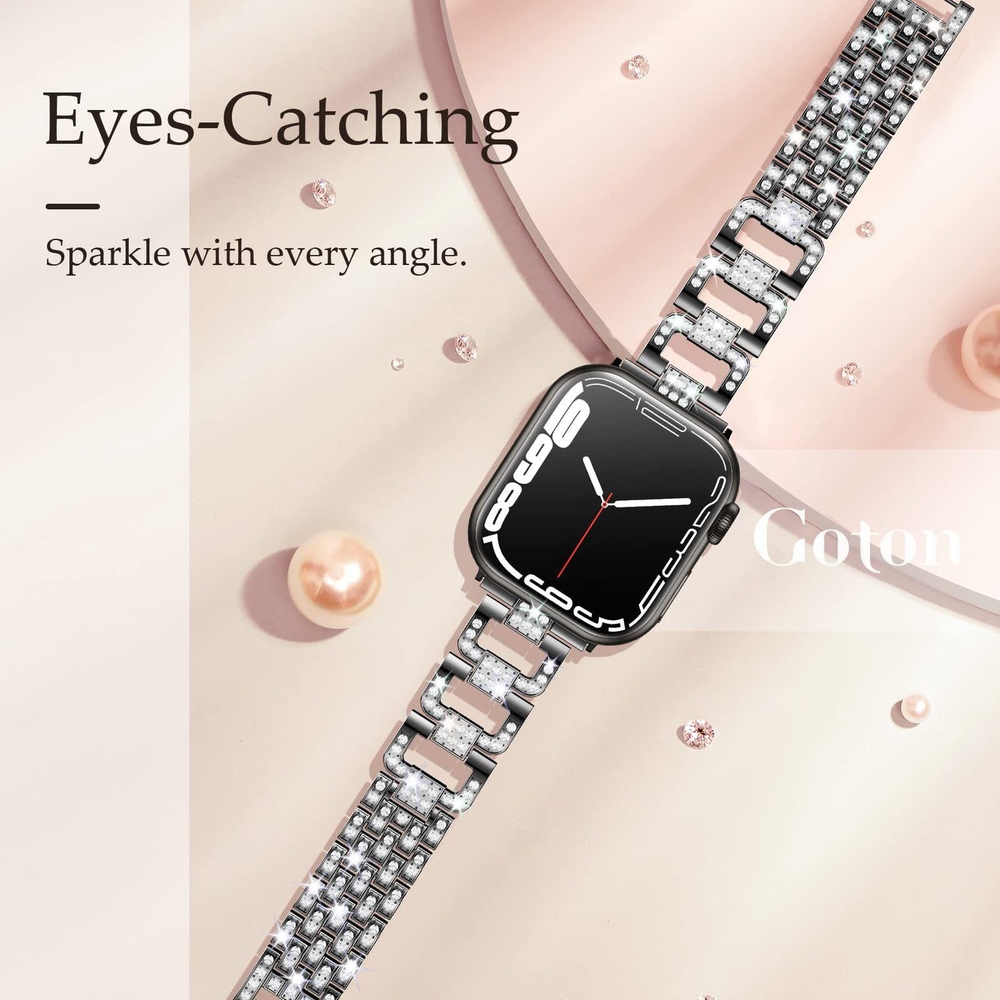 Bracelet en métal maillons D-Links habillés avec maillons entièrement incrustés de strass pour Apple Watch