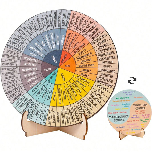 Feelings Wheel Therapy Office Desk Decor - Double Sided Mental Health Office Emotions Chart with Stand, Therapist Gifts for Home