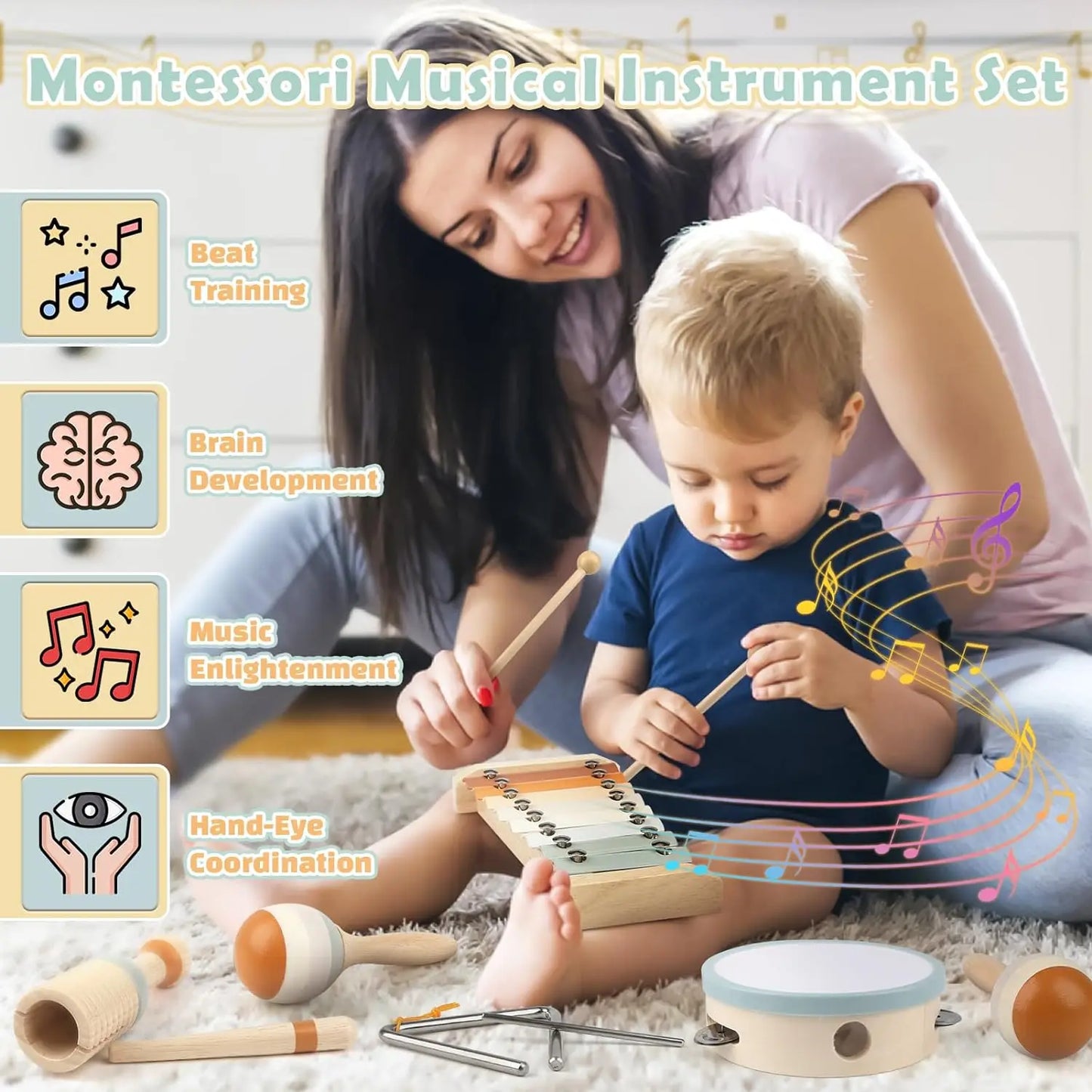 Kit de jouets éducatifs Montessori en bois pour enfants, ensemble d'instruments de musique xylophone