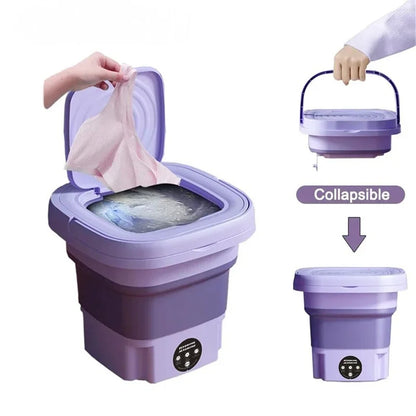 8L Portable Foldable Mini Washing Machine with Spin Dryer for Socks Underwear
