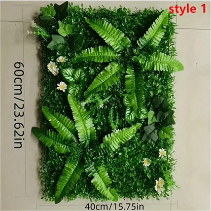 Artificial Grass Wall Panel with Flowers Artificial Plant Privacy Hedge Screen Grass Backdrop Greenery Wall Indoor Home Decratio