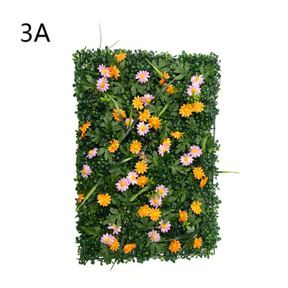 Artificial Grass Wall Panel with Flowers Artificial Plant Privacy Hedge Screen Grass Backdrop Greenery Wall Indoor Home Decratio