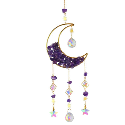 Hourglass Moon Purple Blue Green Pink Crystal Sun Catcher Pendant Decoration, Half Moon Window Hanging Pendant - Home and Garden