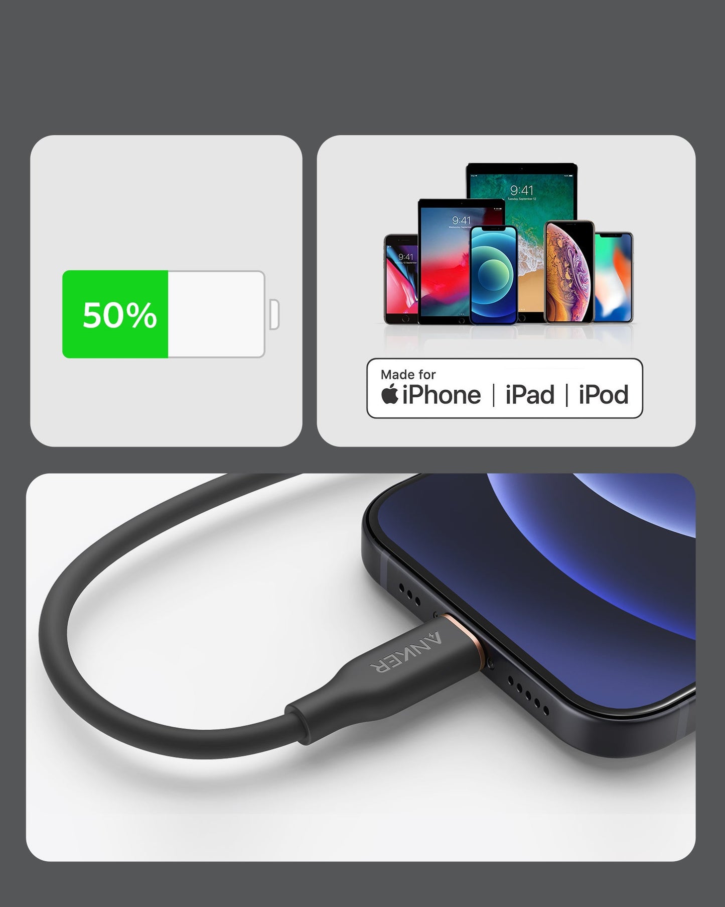 Anker <b>641</b> Cable USB-C a Lightning (Flow, 0.9 m de silicona)