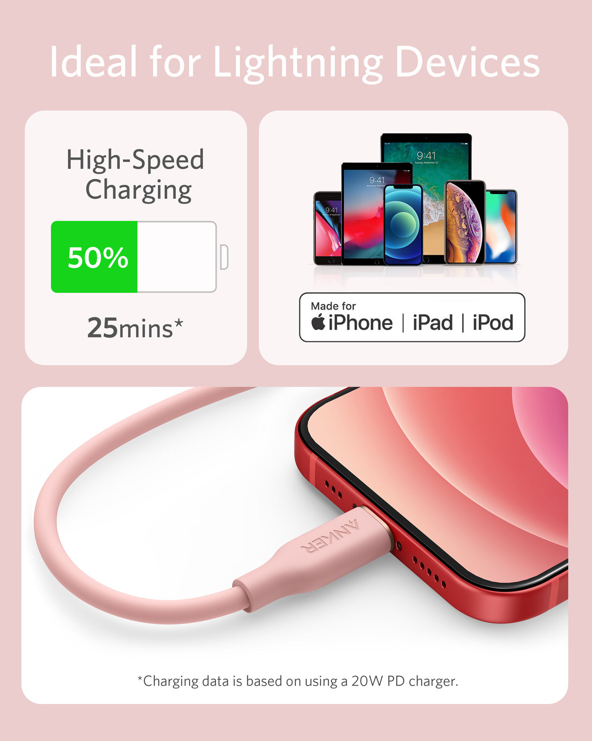Anker <b>641</b> Cable USB-C a Lightning (Flow, 0.9 m de silicona)