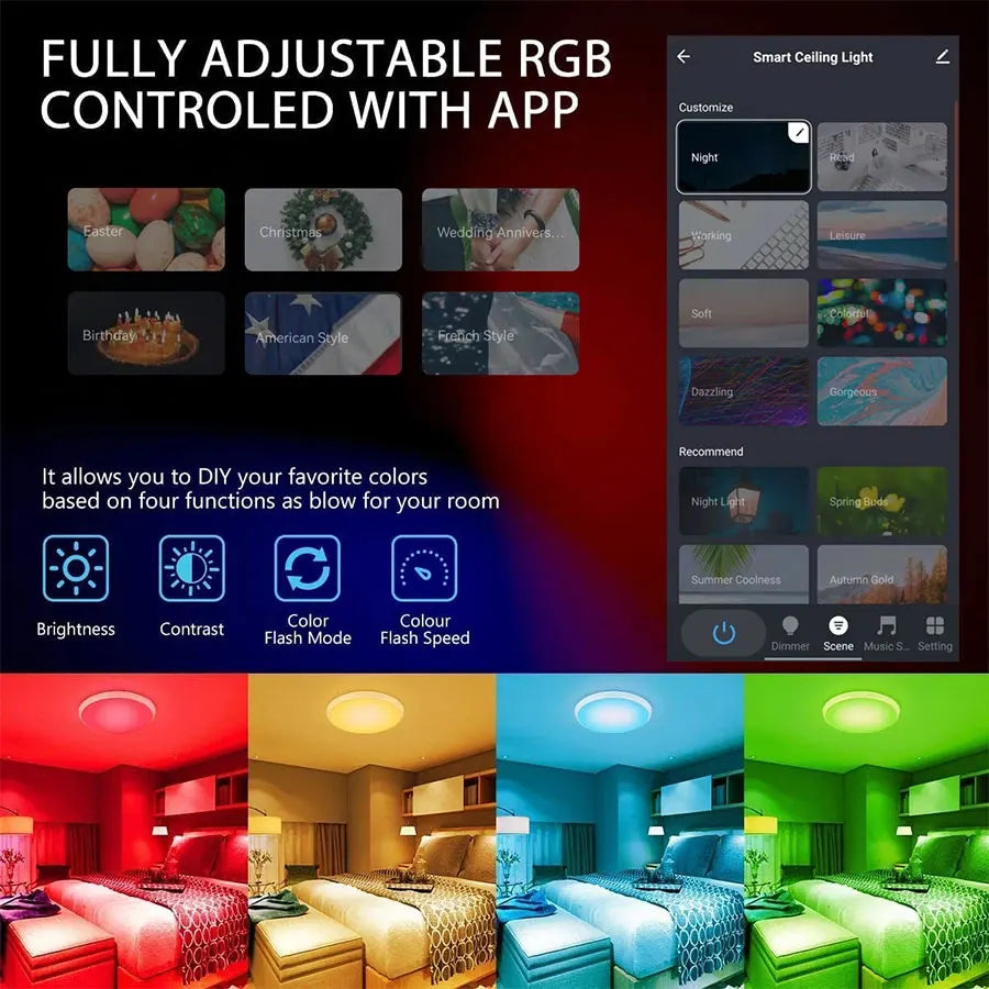 Smart WiFi RGB Ceiling Light 24W App Control Alexa Google Home Bedroom Lamp